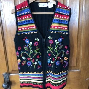 Vtg White Stag Embroidered Floral Vest